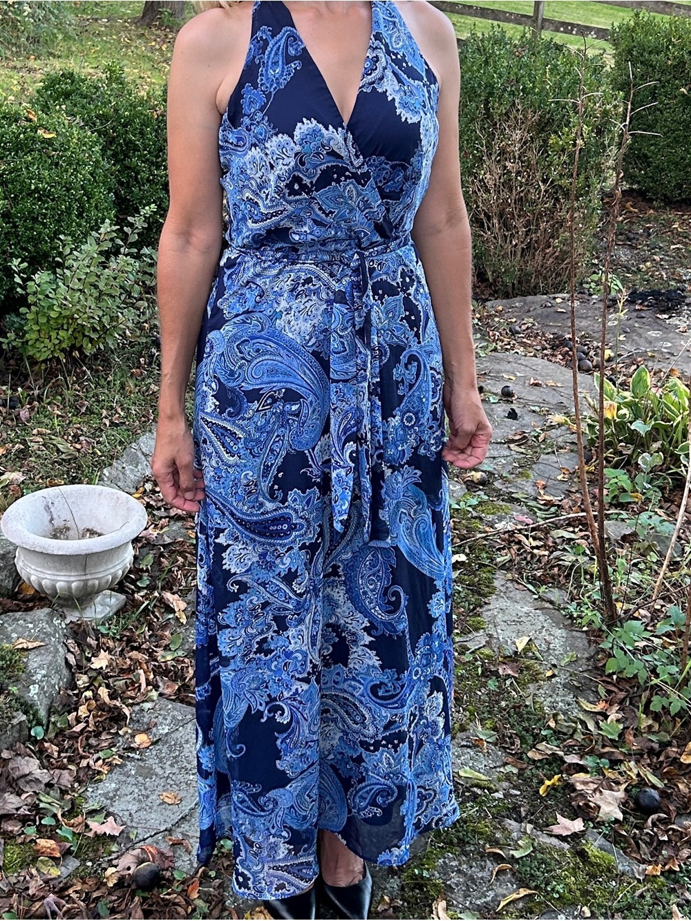 Blue Paisley Halter Maxi Dress - Classic Women's Summer Dress